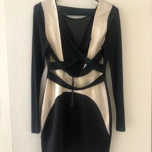 Black and iridescent tan dress